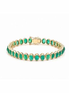Oval Emerald 14K (18K Custom) Yellow Gold Tennis Bracelet